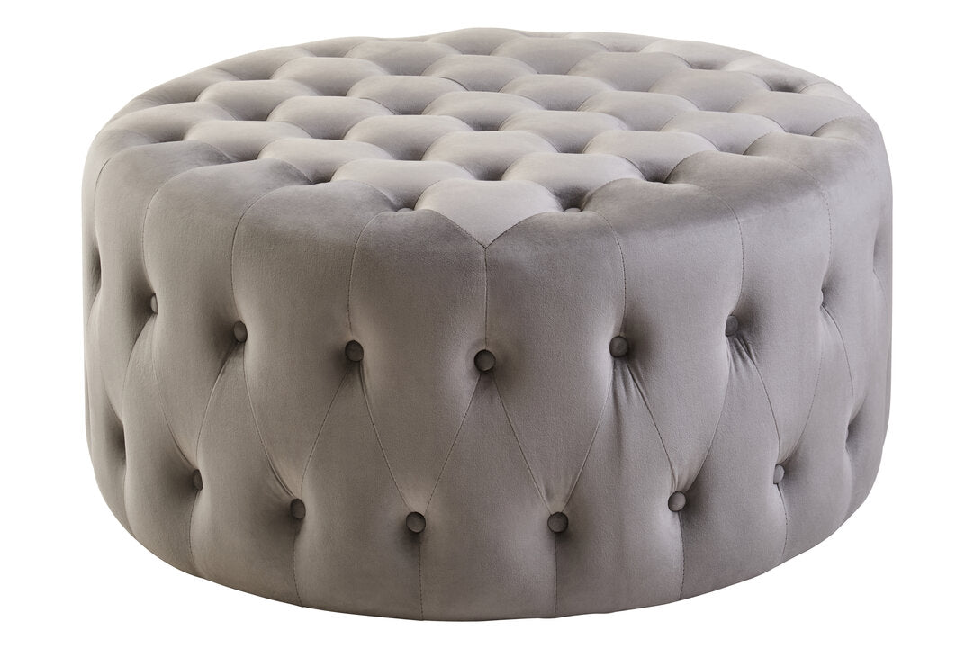 Belni Grey Velvet Round Tufted Footstool