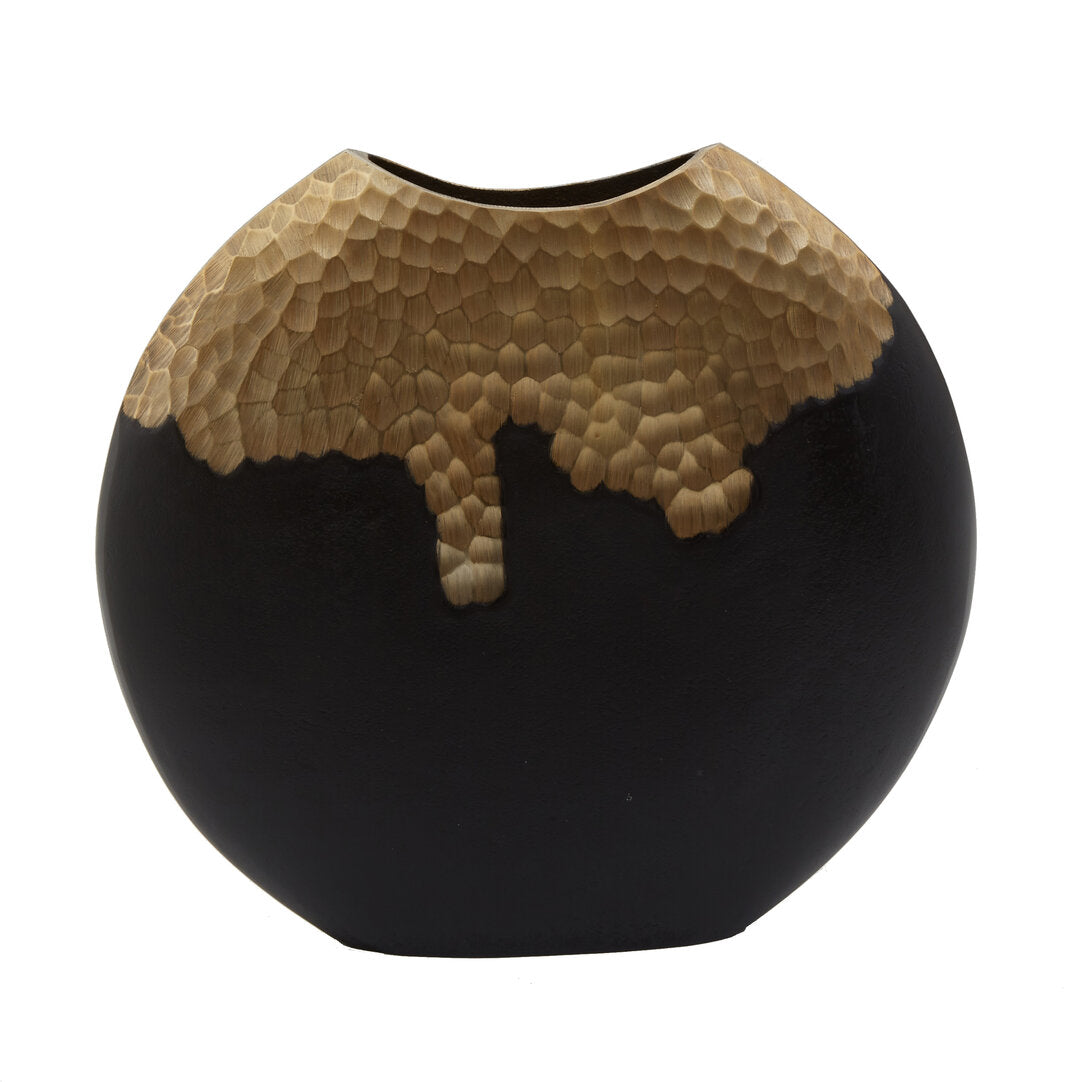 Pharaoh Large Black and Gold Round Vase