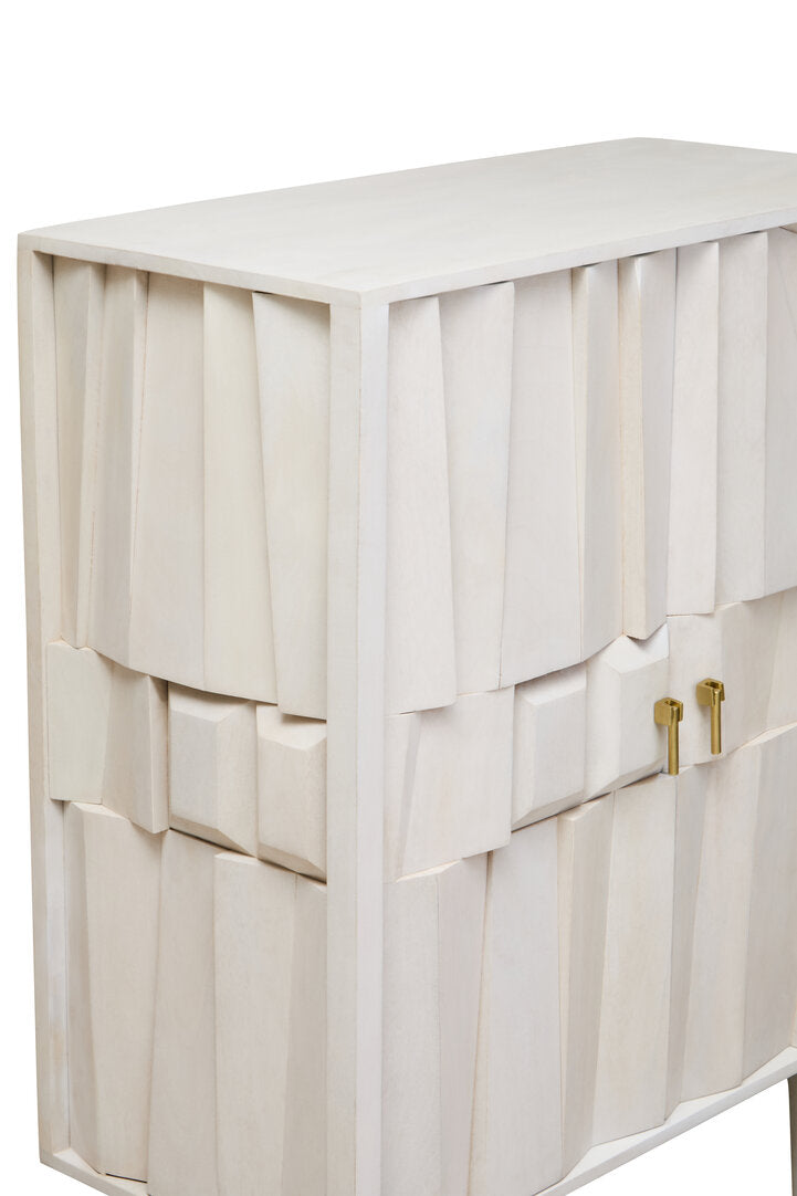 Aquila Two Door Whitewash Mango Wood Abstract Cabinet