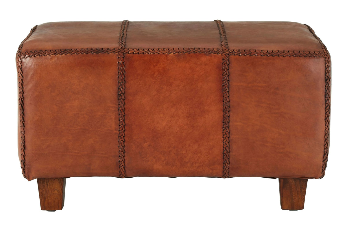 Godalmira Leather Bench Teak Wood Legs
