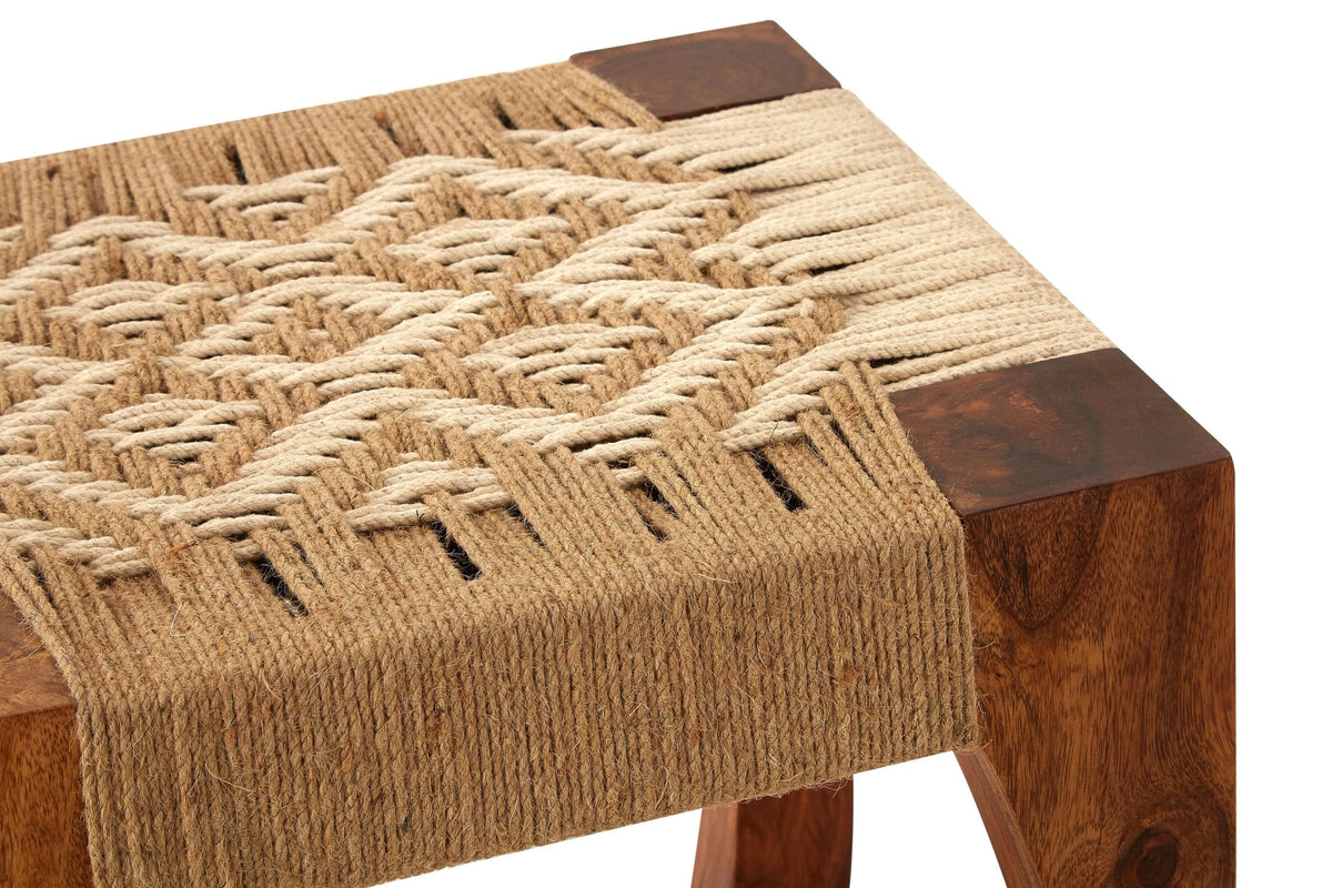 Draovik Sheesham Wood Jute Boho Stool