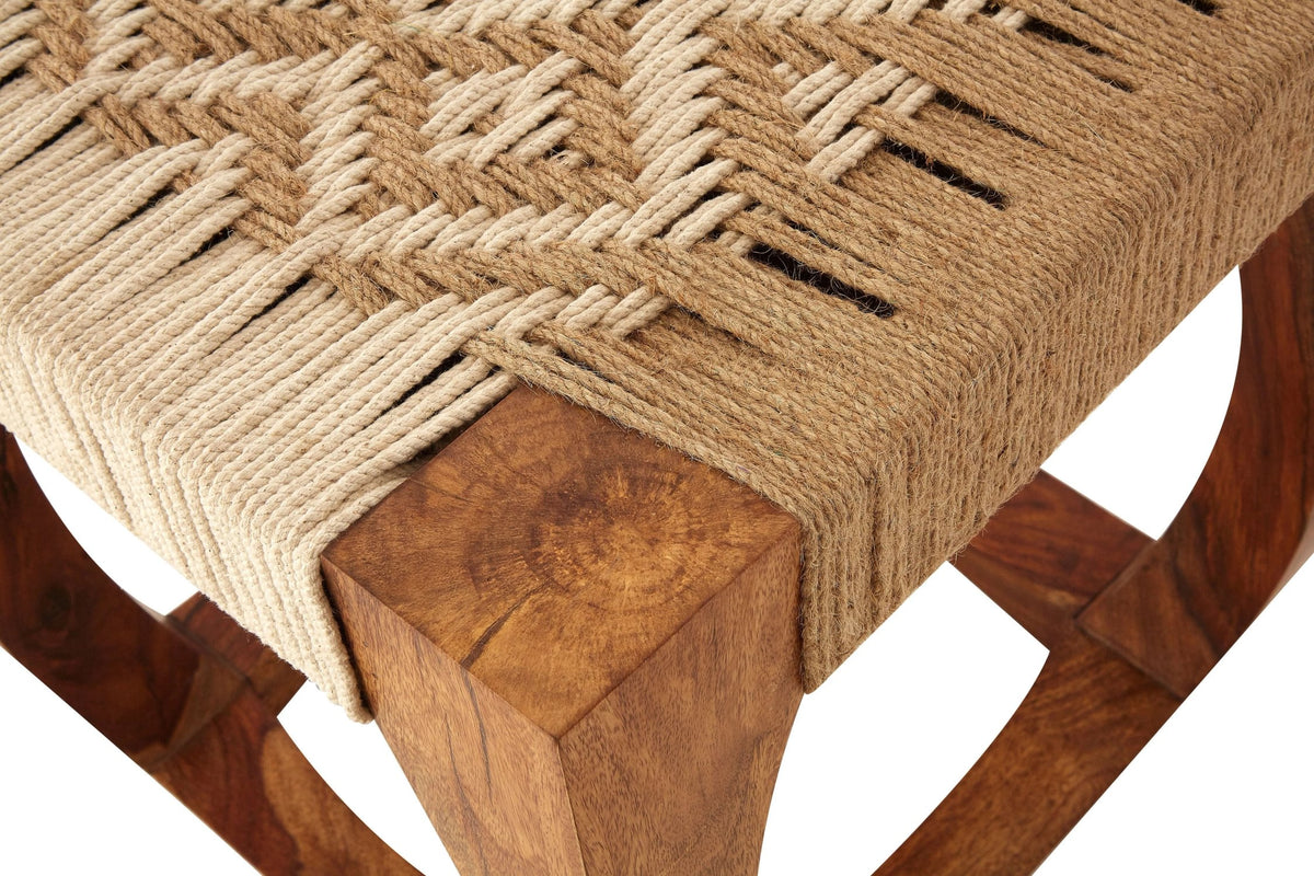 Draovik Sheesham Wood Jute Boho Stool