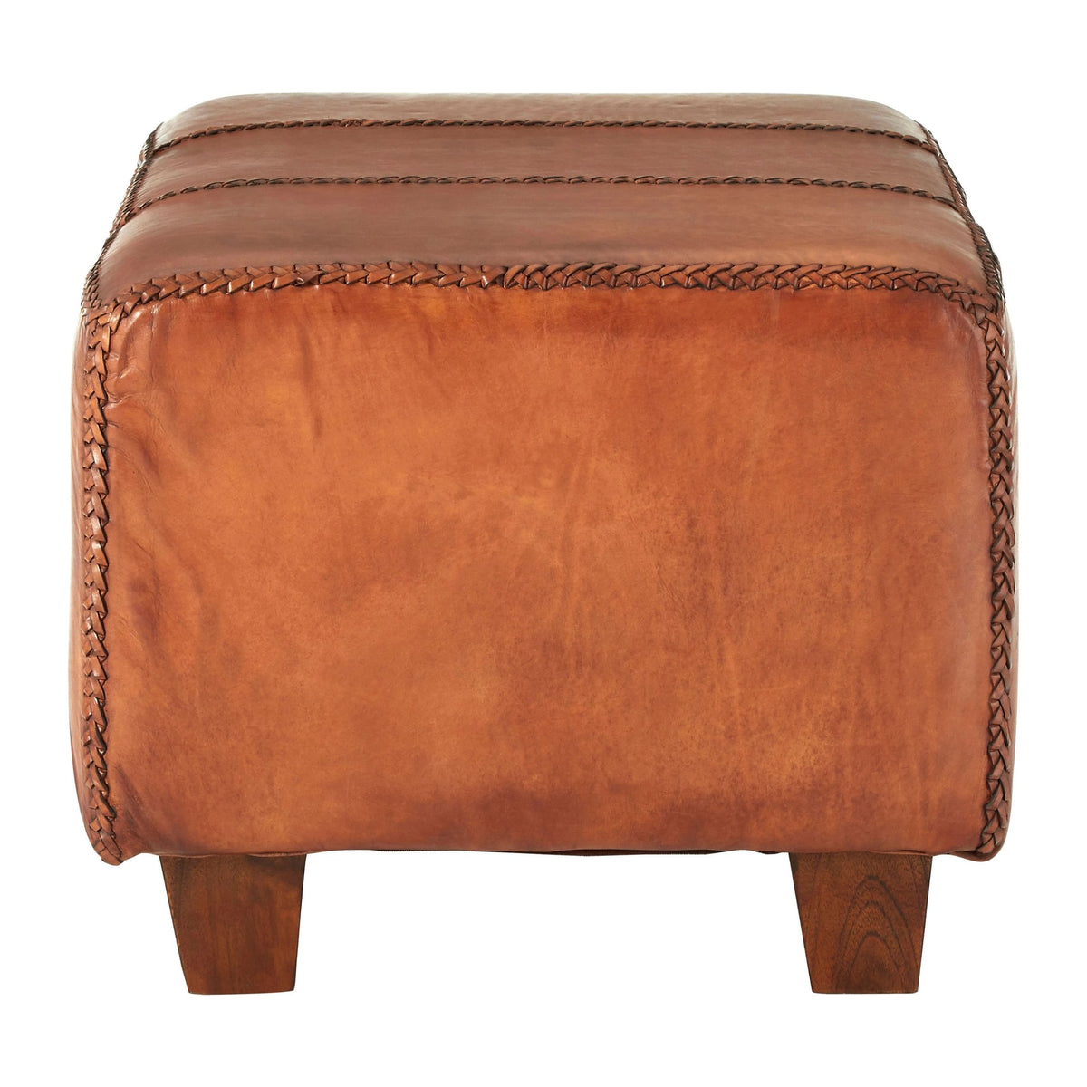 Godalmira Leather Bench Teak Wood Legs