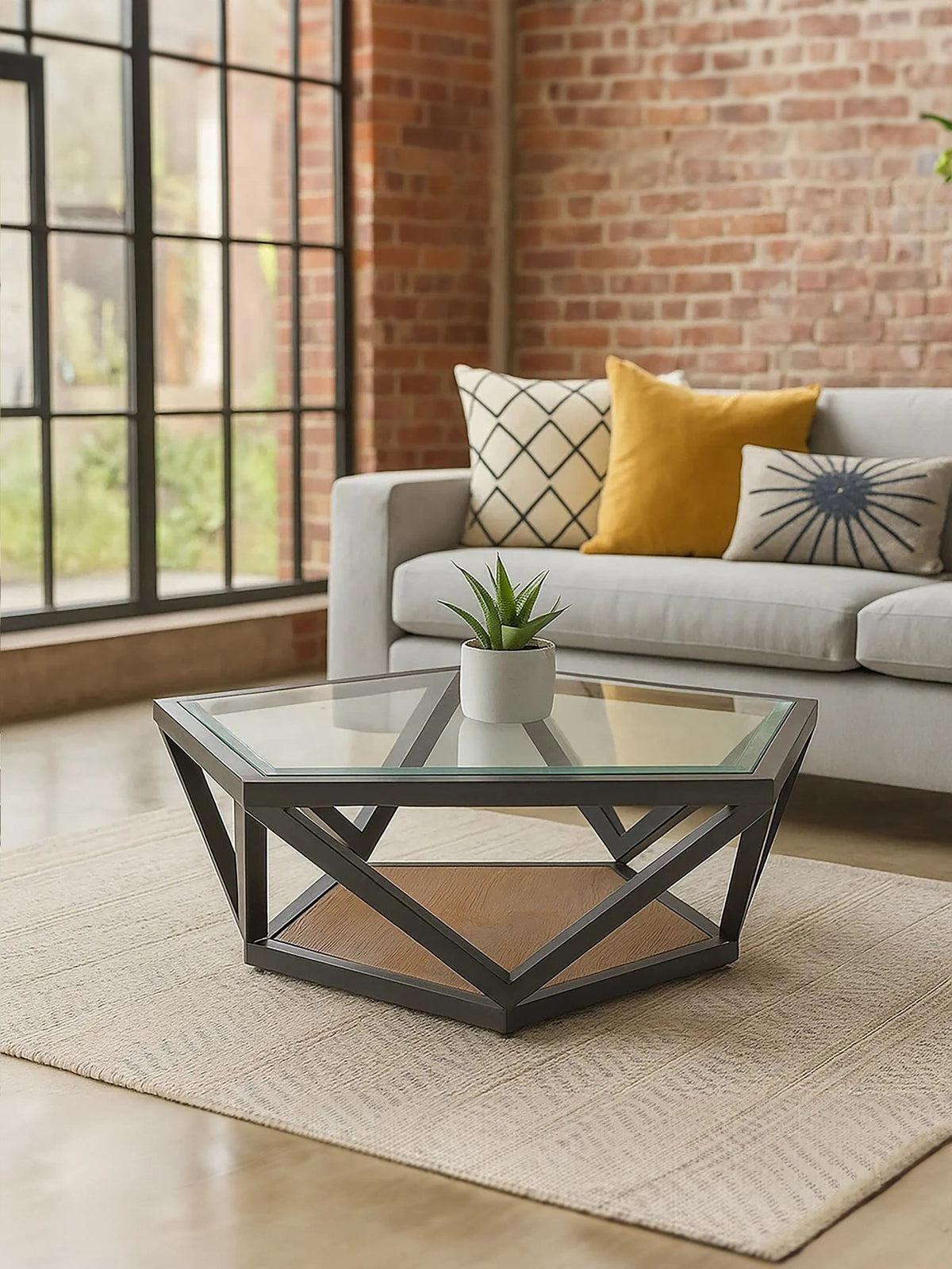 Folvik Hexagon Glass Black Coffee Table image 8