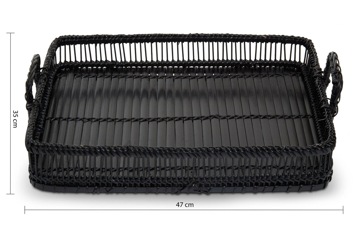 Ashwell Black Rattan Bamboo Rectangular Tray image 3