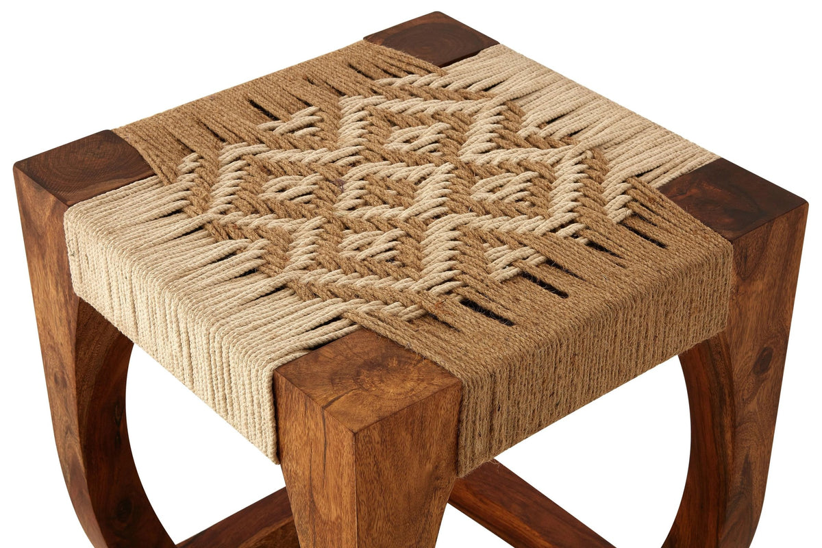Draovik Sheesham Wood Jute Boho Stool