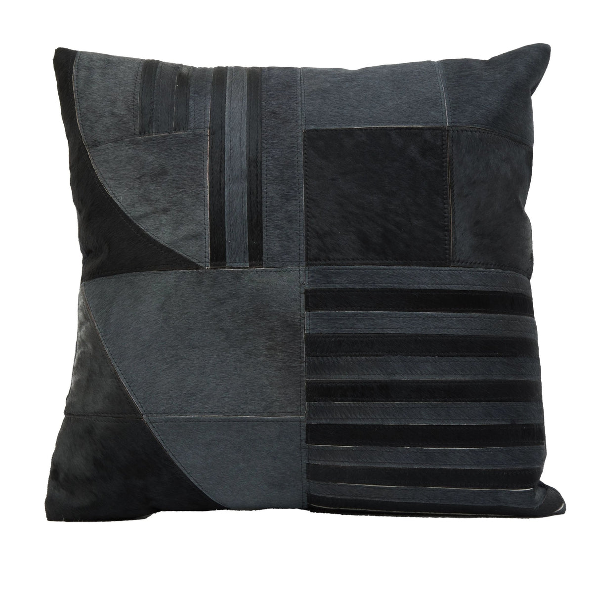 Ebba Black Grey Hair-on Leather Cushion image 1