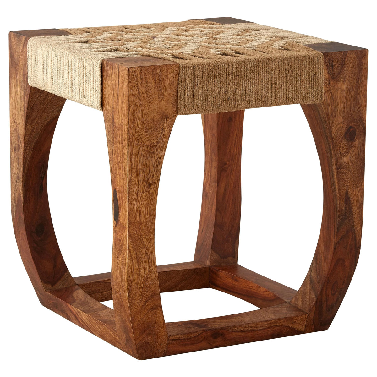 Draovik Sheesham Wood Jute Boho Stool