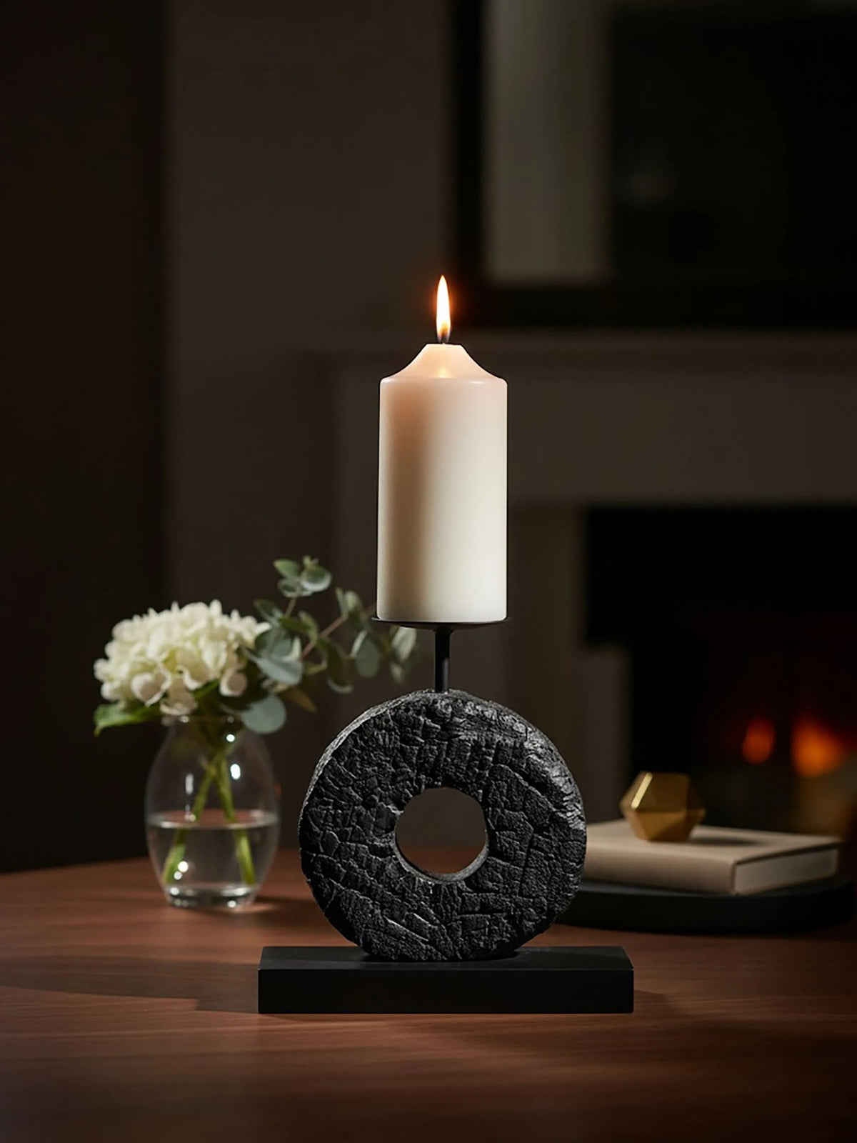 Vernazza Small Black Wood Candle Holder image 15