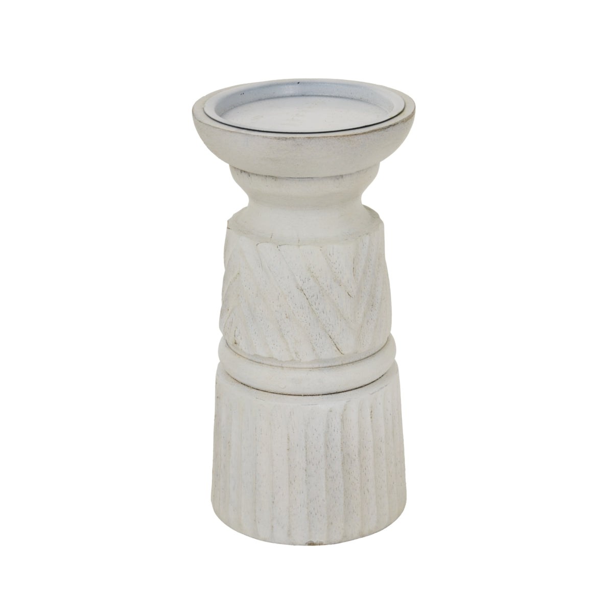 Delya White Carved Candle Holder