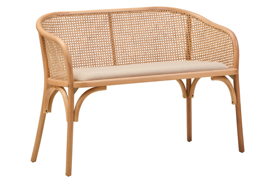 Cesena Natural Cane and Beech Wood Bench with Backrest