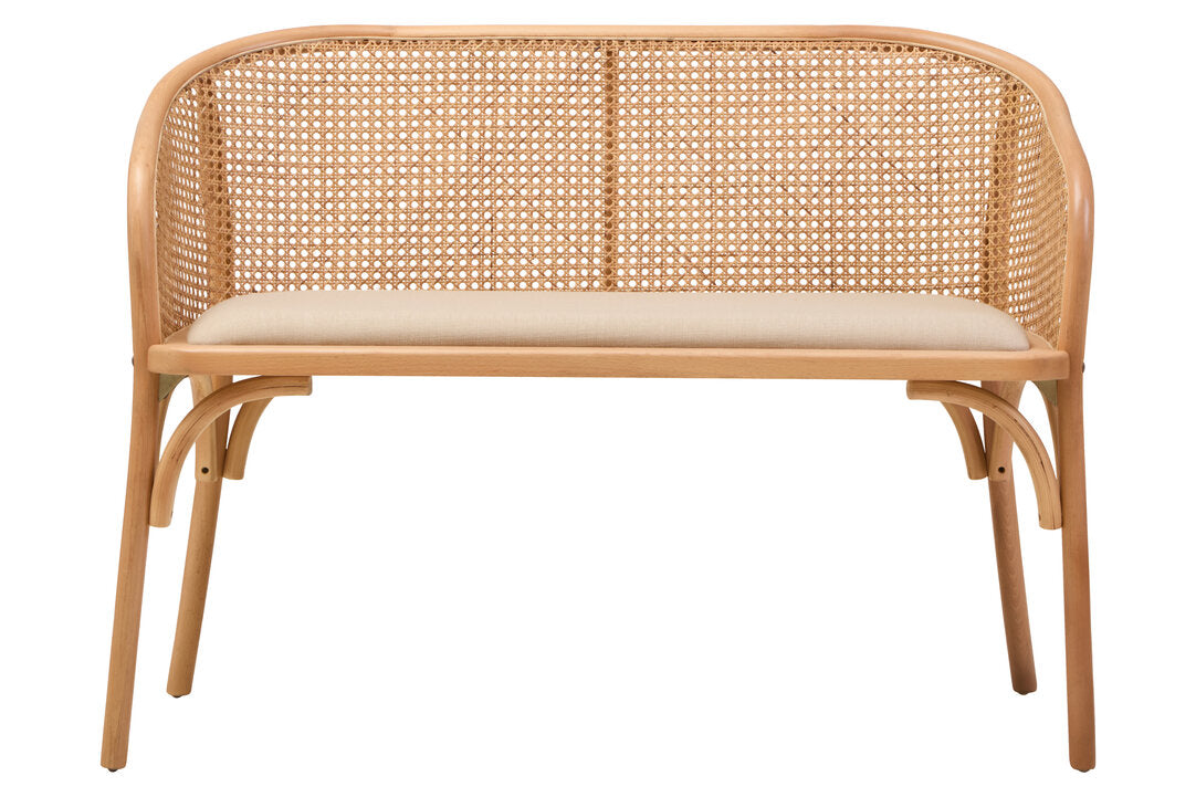 Cesena Natural Cane and Beech Wood Bench with Backrest
