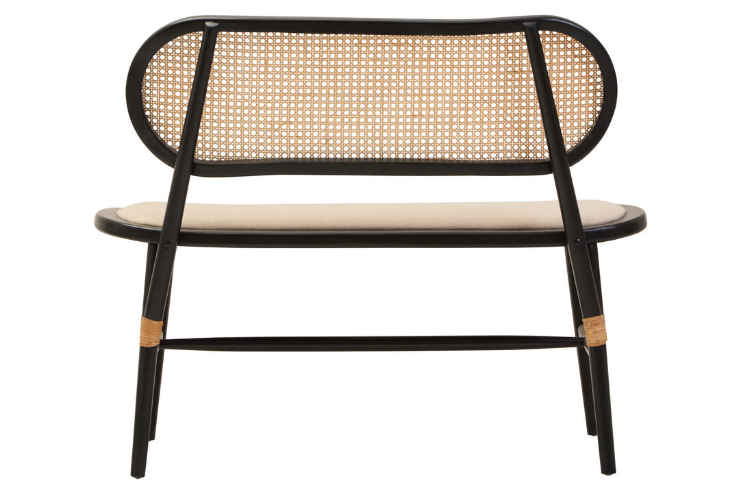 Imola Natural Cane Bench with Black Elm Wood Frame