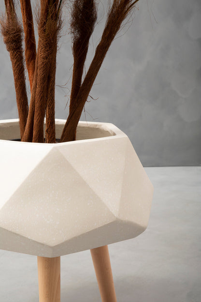 Lumivone White Geometric Planter with Legs