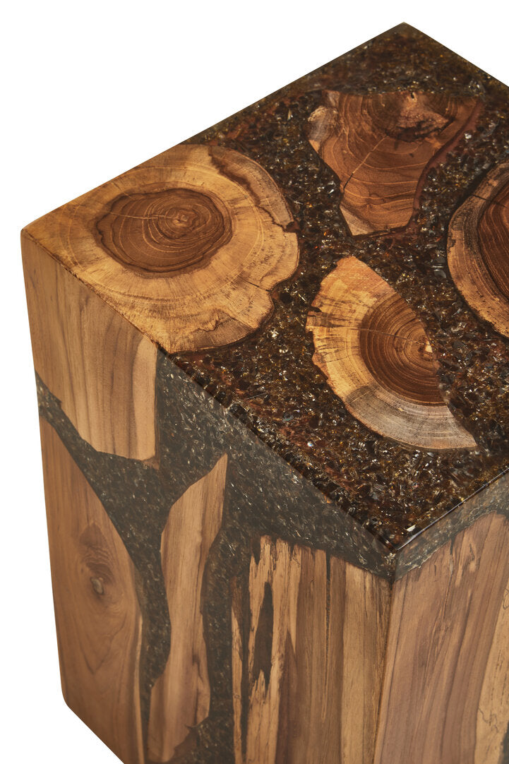 Miralo Resin and Teak Wood Side Table and Stool