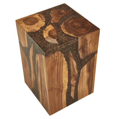 Miralo Resin and Teak Wood Side Table and Stool