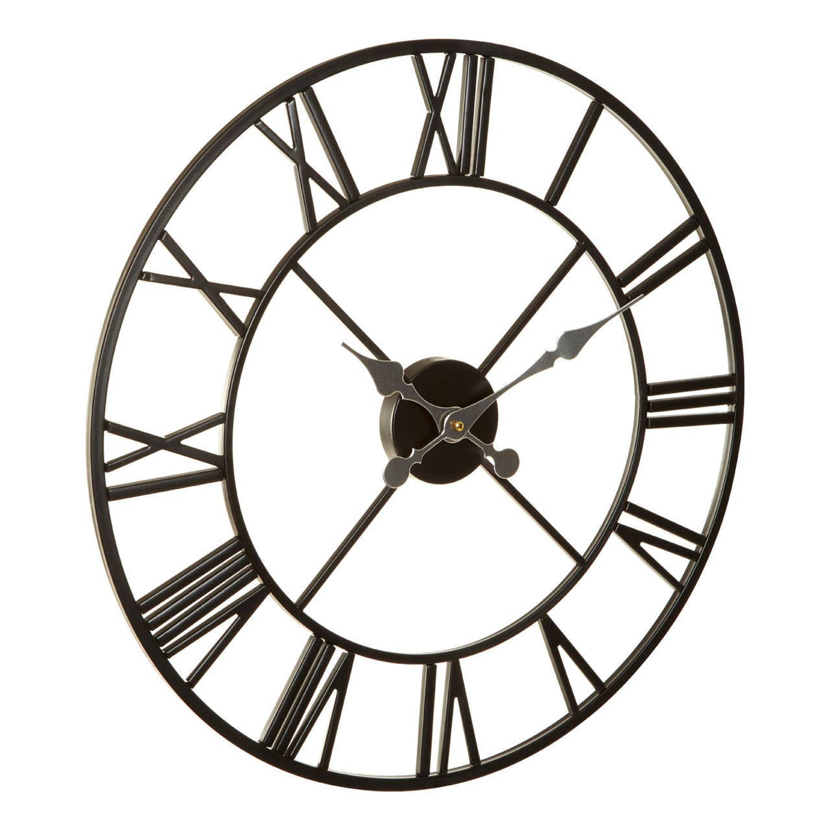 Solmere 56cm Dia Black Metal Wall Clock – angled view