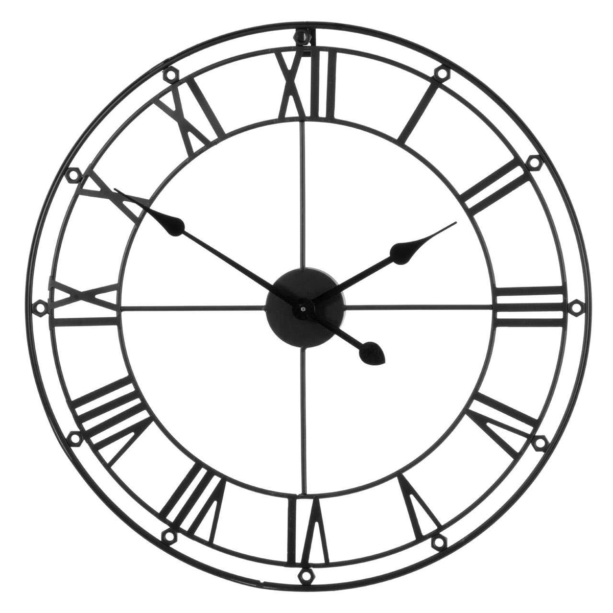 Maroven 59cm Dia Matt Black Metal Wall Clock – front view