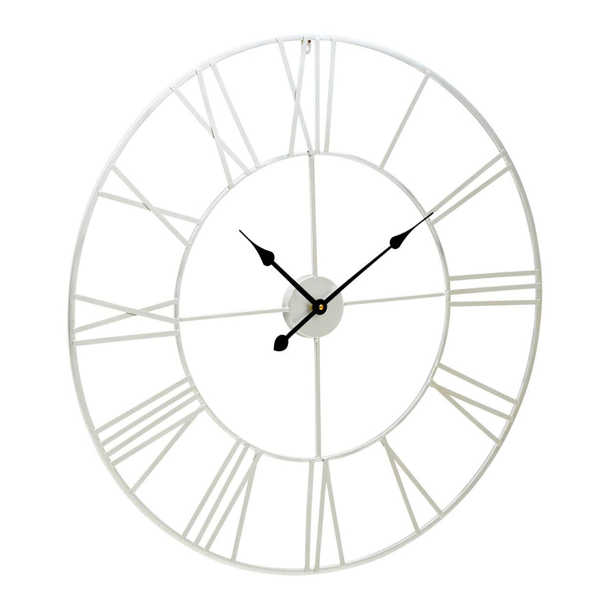 Norvelle 80cm Dia Silver Metal Roman Numeral Wall Clock – angled view
