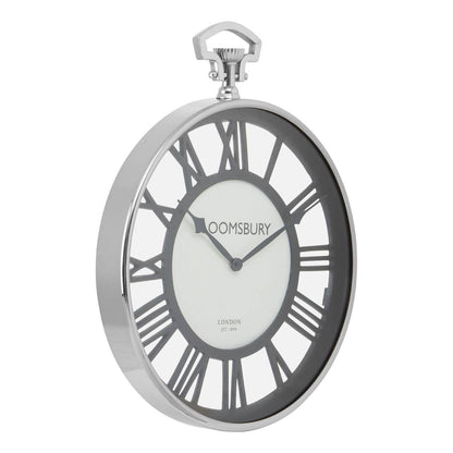 Virello Nickel Finish Pocket Style Wall Clock – angled view