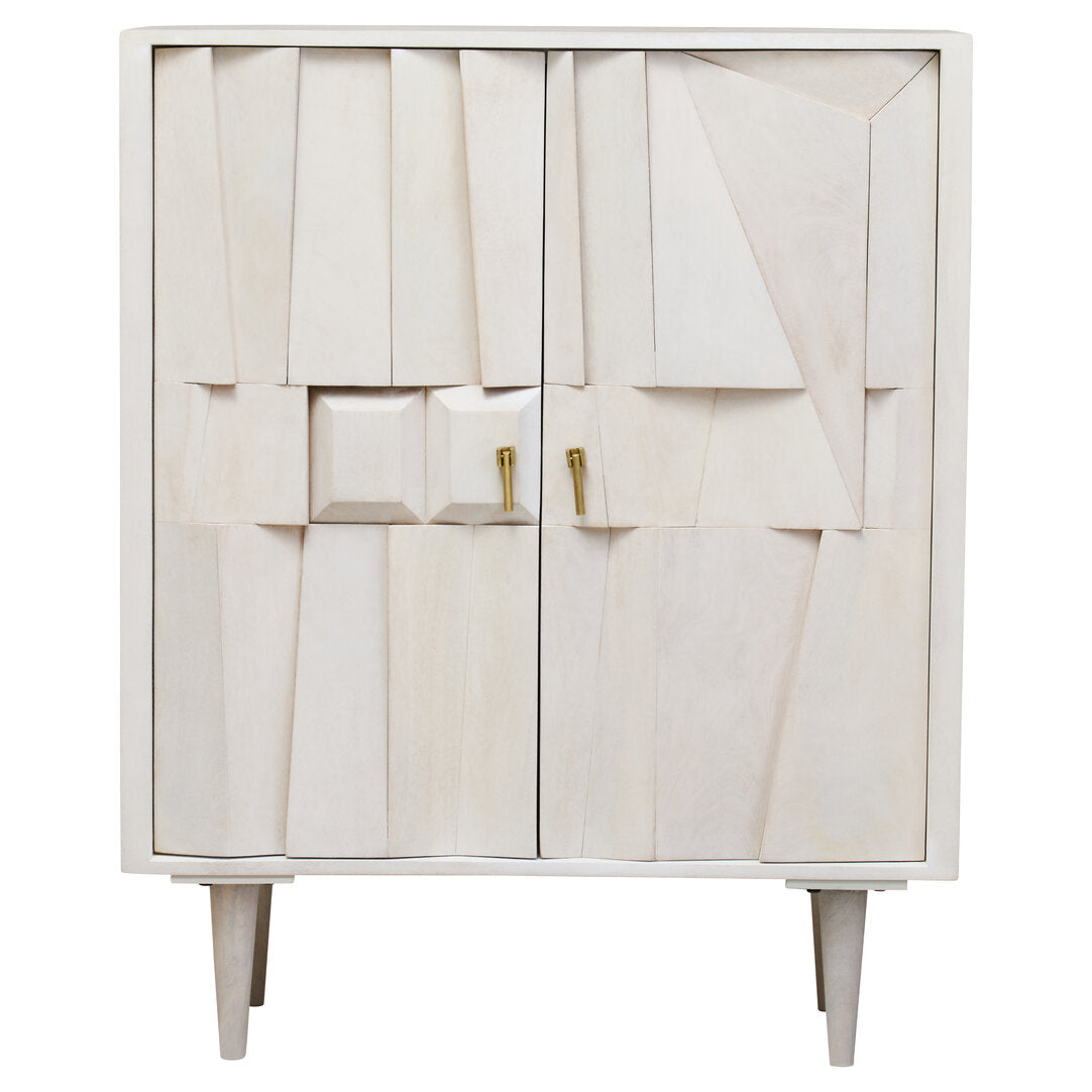 Aquila Two Door Whitewash Mango Wood Abstract Cabinet