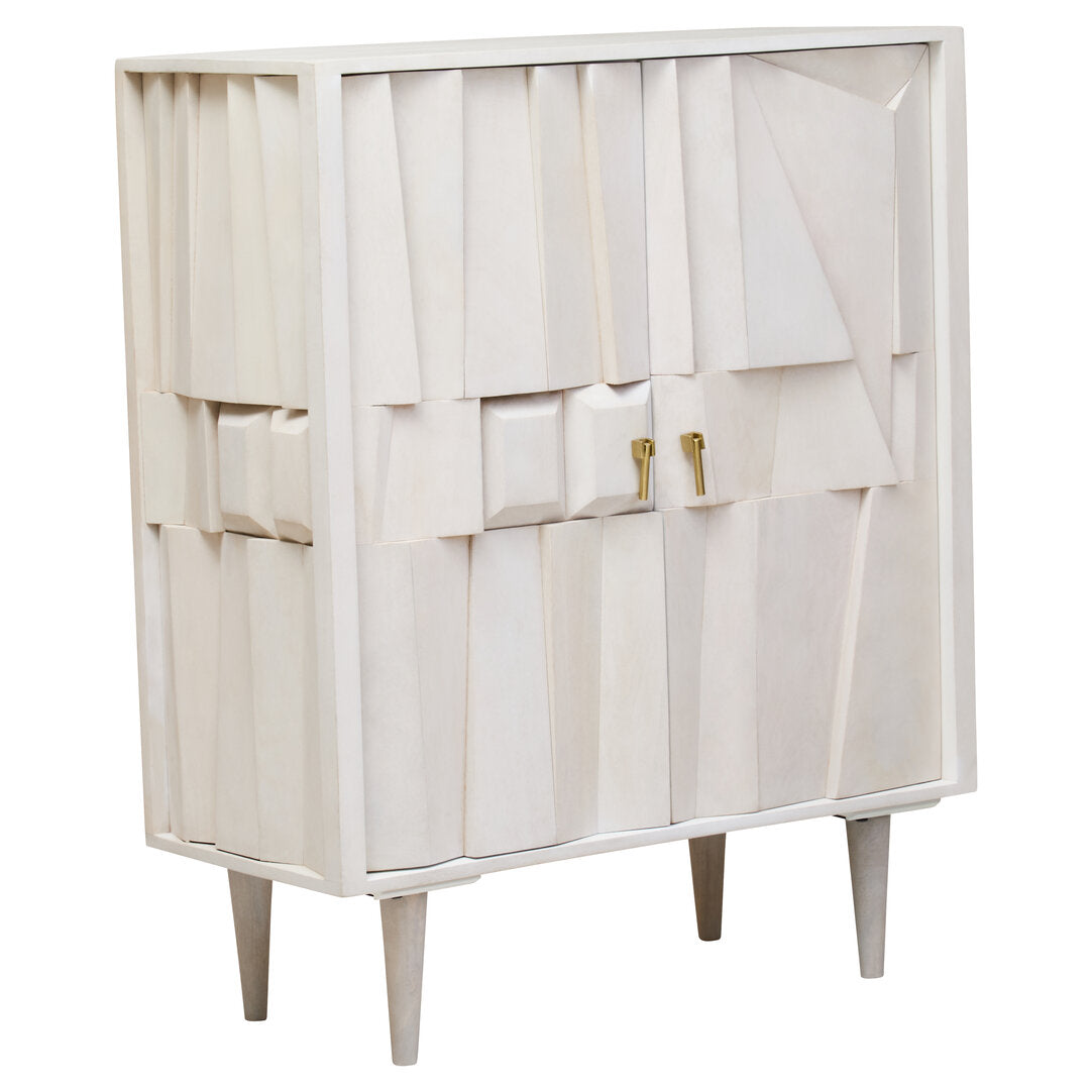 Aquila Two Door Whitewash Mango Wood Abstract Cabinet