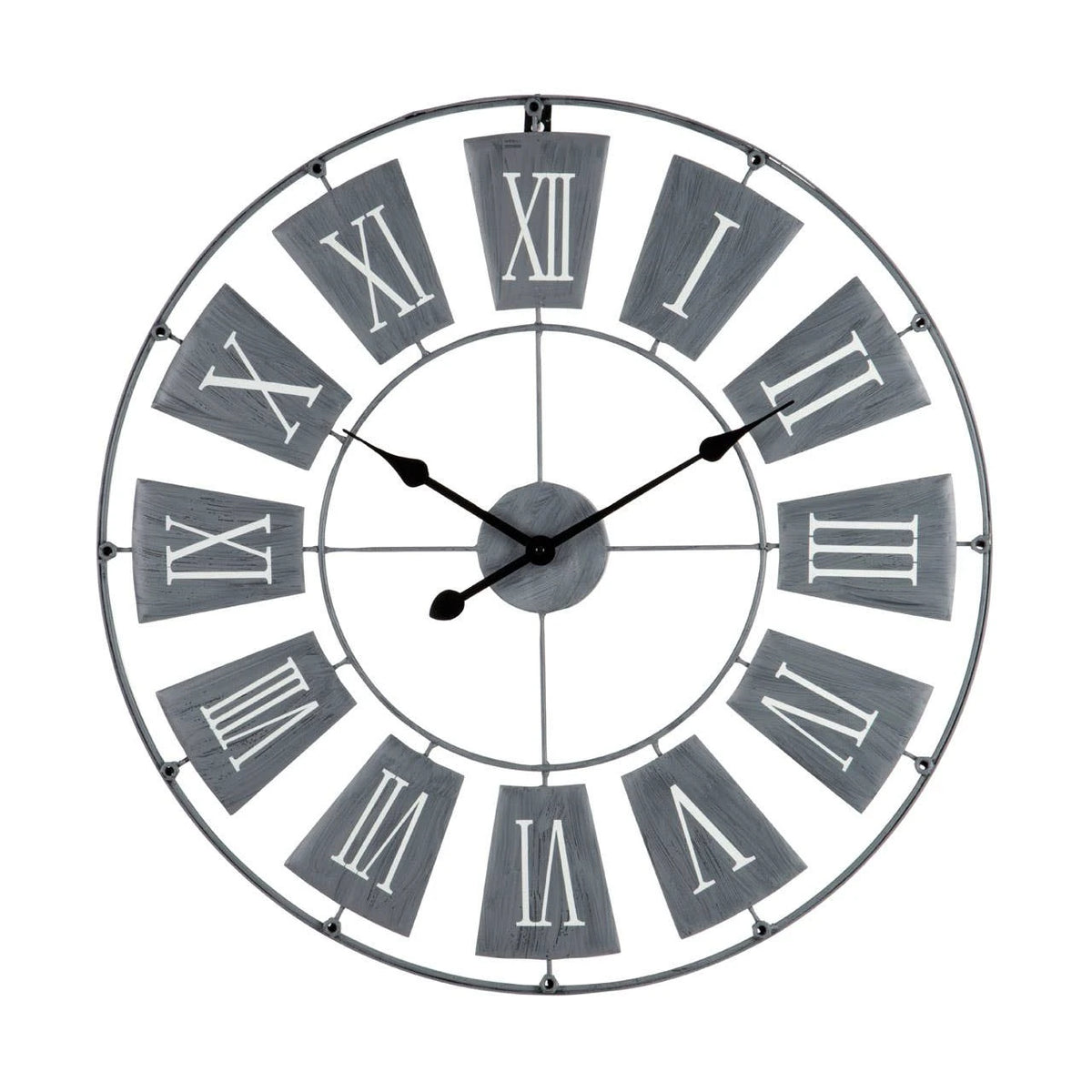 Orlune 70 cm grey metal wall clock with Roman numerals, front view