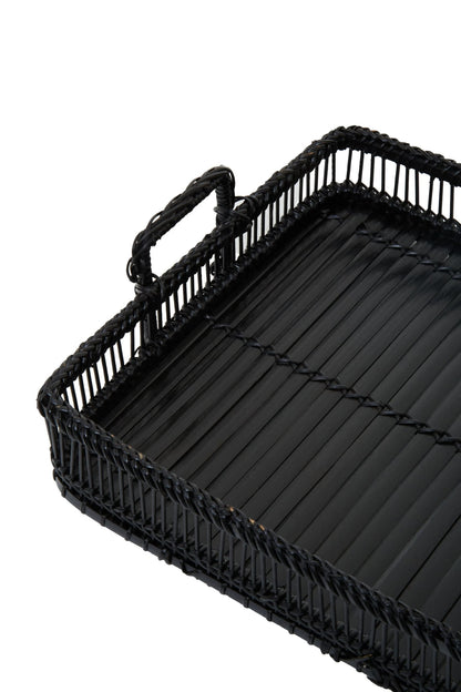 Ashwell Black Rattan Bamboo Rectangular Tray image 4
