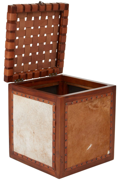 Ashbourne Hair Leather Storage Stool