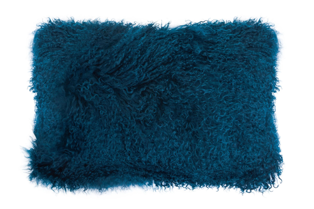 Alghero Mongolian Fur Teal Rectangular Cushion image 1