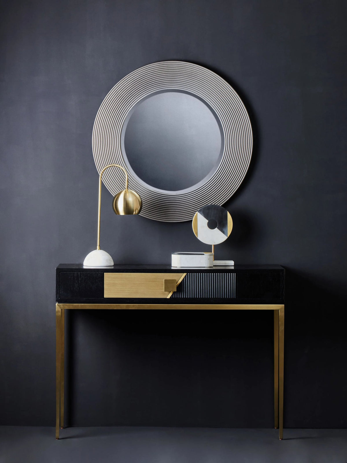 Ruvyn Grey Ribbed Round Wall Mirror image 6