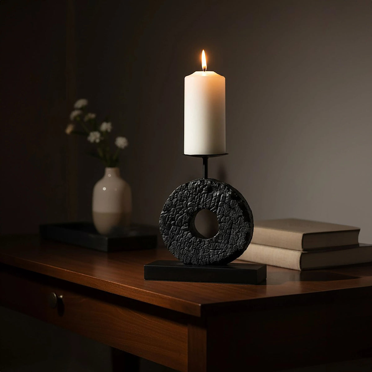Vernazza Small Black Wood Candle Holder image 20