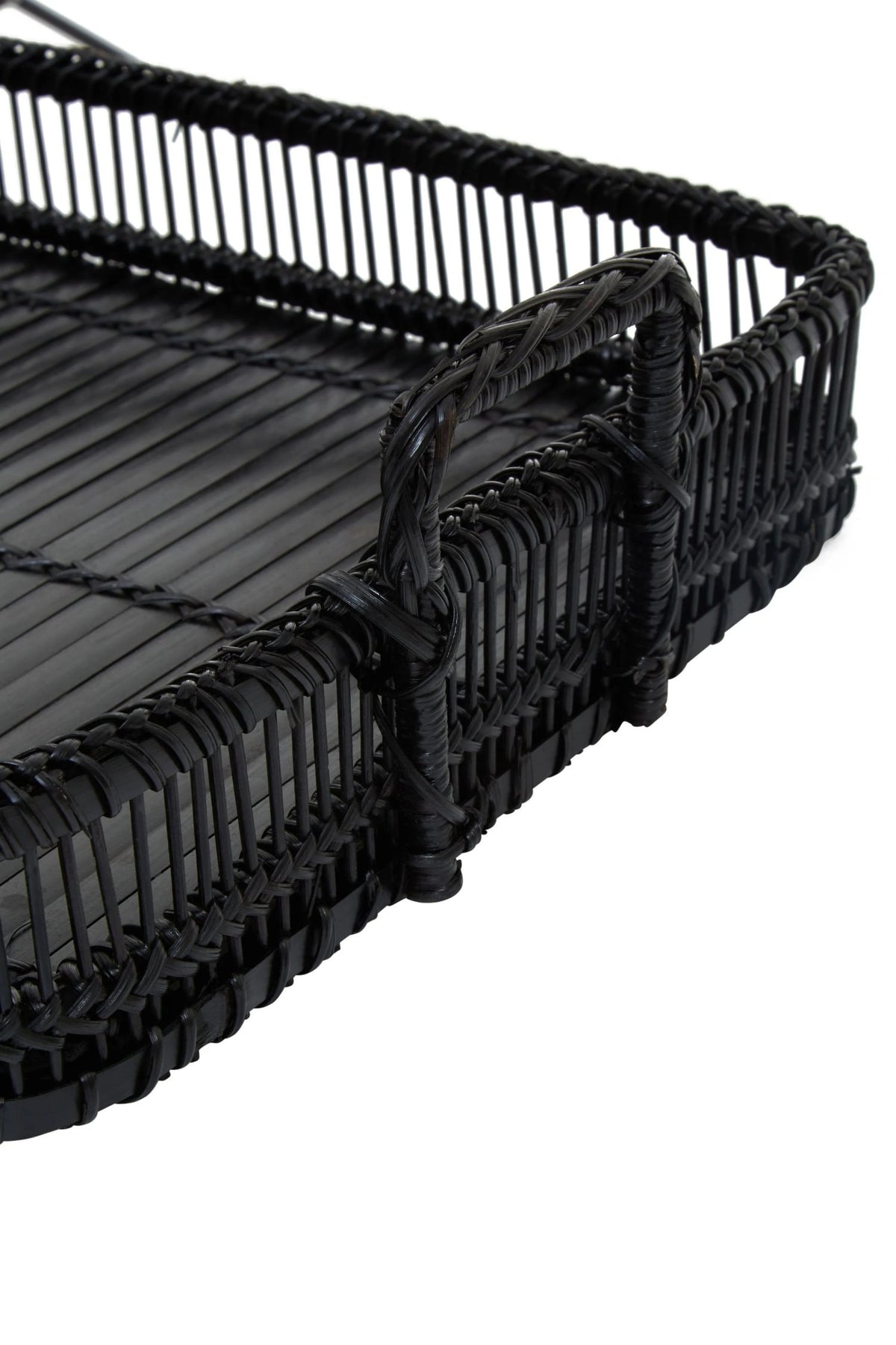 Ashwell Black Rattan Bamboo Rectangular Tray image 6