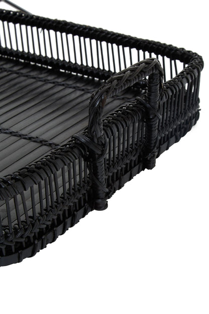 Ashwell Black Rattan Bamboo Rectangular Tray image 6