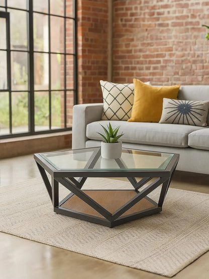 Folvik Hexagon Glass Black Coffee Table image 8