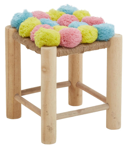 Garda Village Pink Blue Yellow Pom Stool