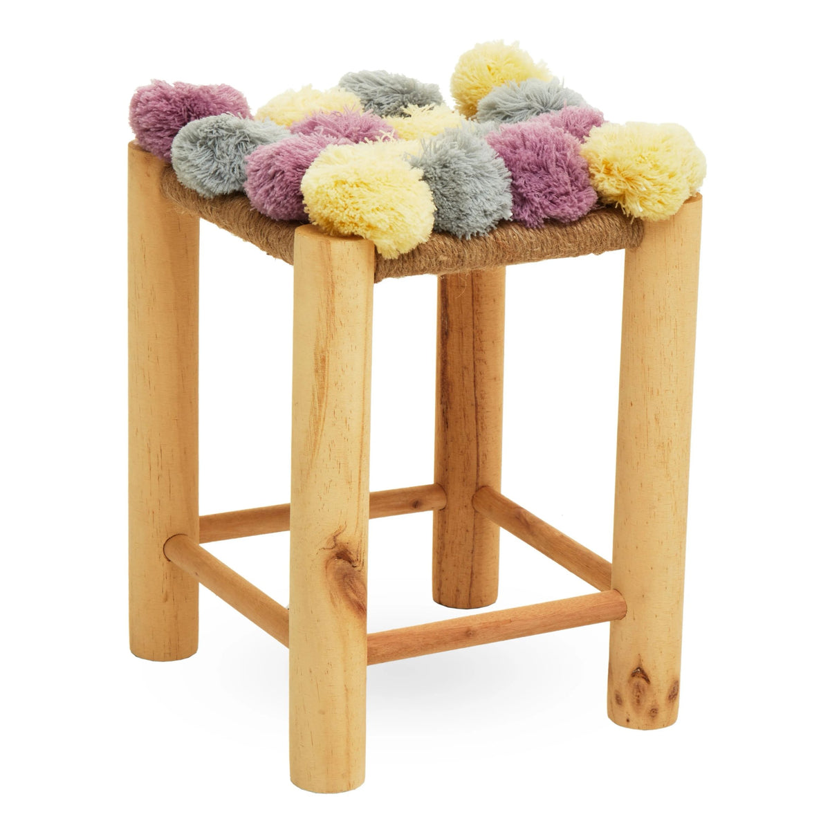 Hardvik Village Grey Beige Pink Pom Stool