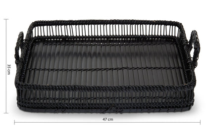 Ashwell Black Rattan Bamboo Rectangular Tray image 3