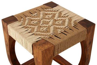 Draovik Sheesham Wood Jute Boho Stool