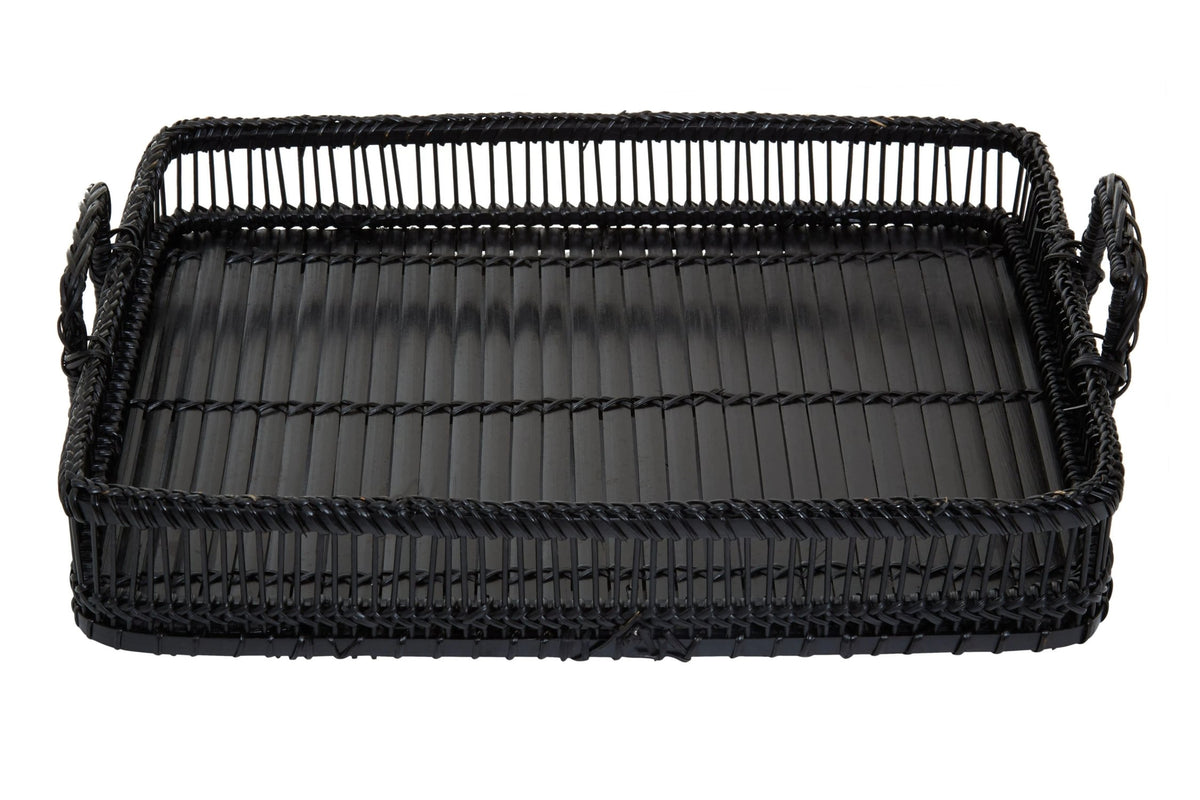 Ashwell Black Rattan Bamboo Rectangular Tray image 2
