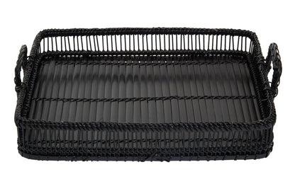 Ashwell Black Rattan Bamboo Rectangular Tray image 2