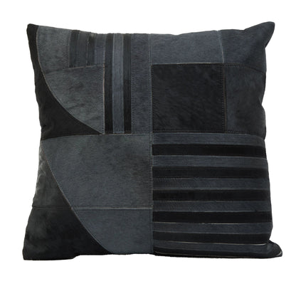 Ebba Black Grey Hair-on Leather Cushion image 1