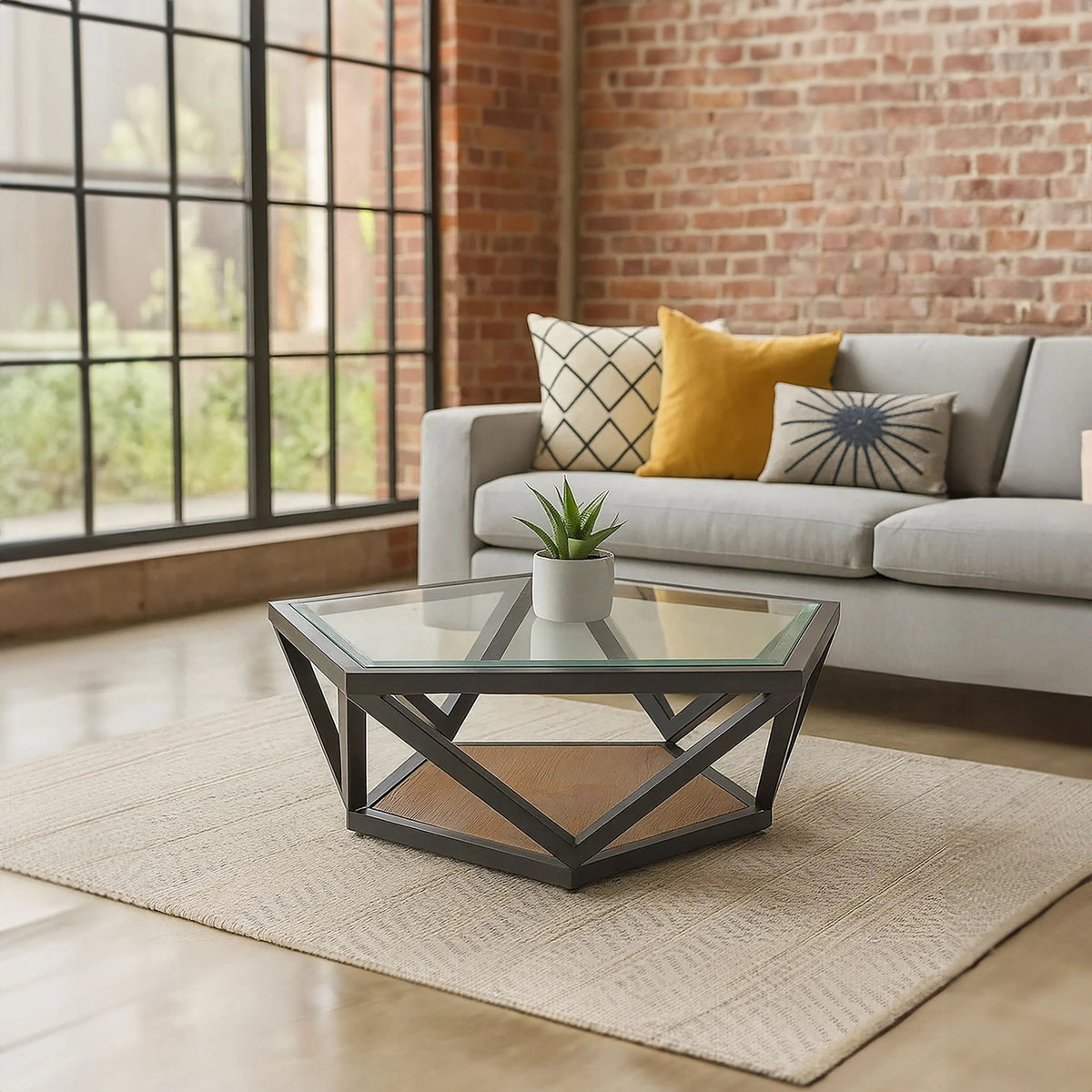 Folvik Hexagon Glass Black Coffee Table image 10