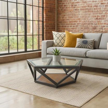 Folvik Hexagon Glass Black Coffee Table image 10