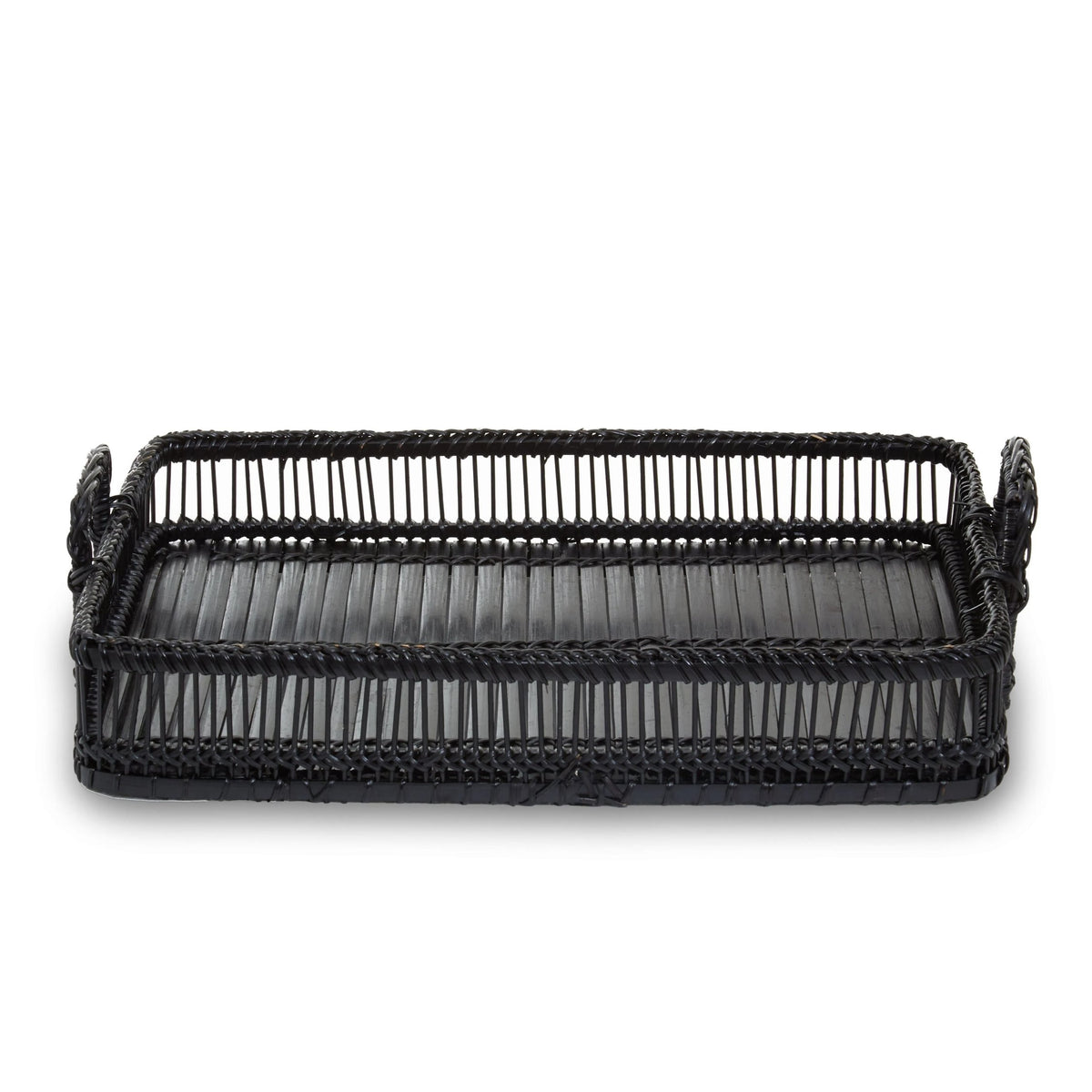 Ashwell Black Rattan Bamboo Rectangular Tray image 1
