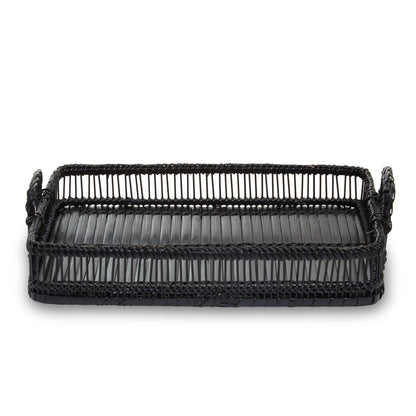 Ashwell Black Rattan Bamboo Rectangular Tray image 1