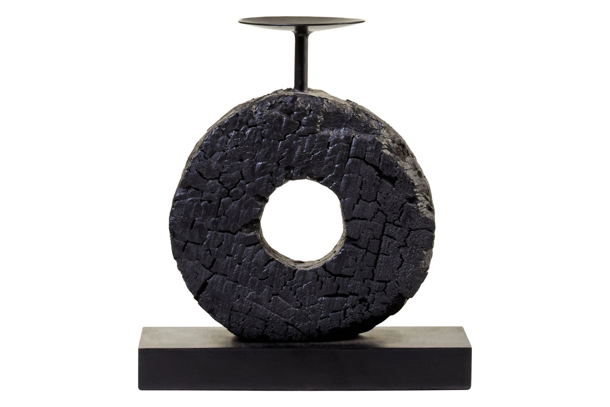 Vernazza Small Black Wood Candle Holder image 1