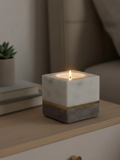 Lecco White Grey Marble Tealight Holder image 5
