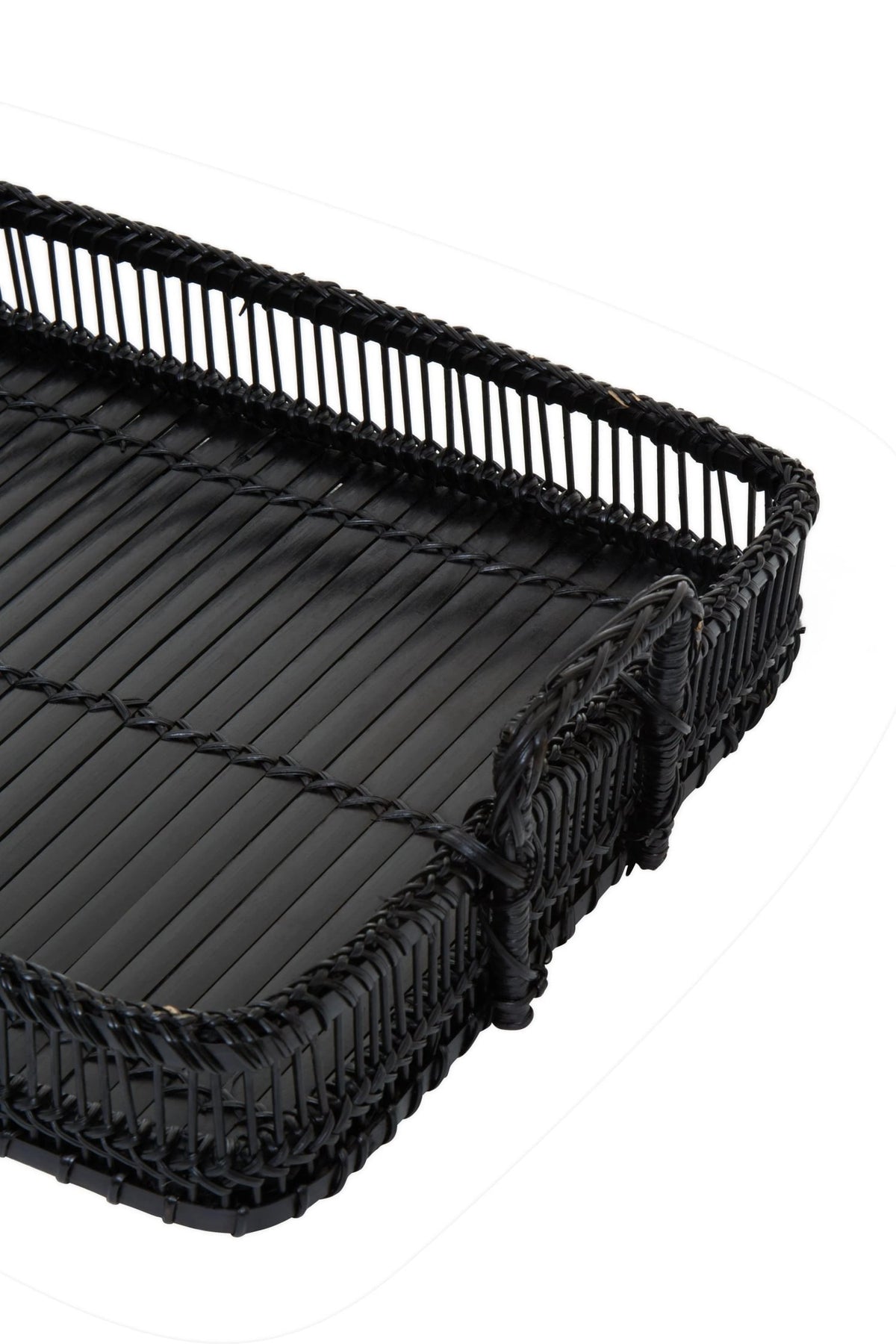 Ashwell Black Rattan Bamboo Rectangular Tray image 5