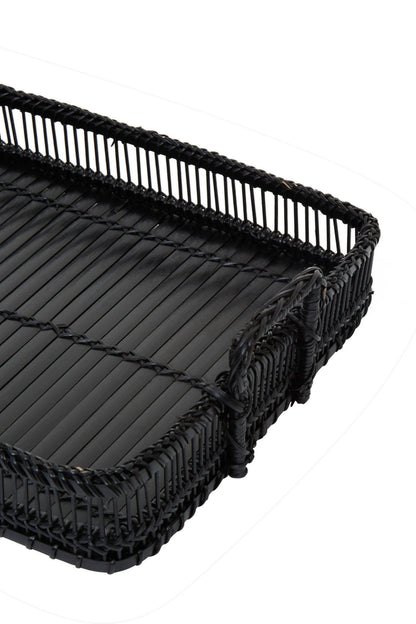 Ashwell Black Rattan Bamboo Rectangular Tray image 5
